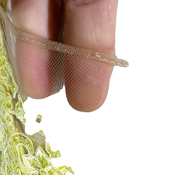 Tarik Ediz Yellow Floral Lace Plunge Neckline Cap Sleeve Mermaid Dress Size 8 - Picture 12 of 16